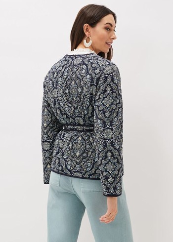 Phase Eight Polly Paisley Reversible Quilted Jackets Navy/Multicolor Australia | TJ1723069